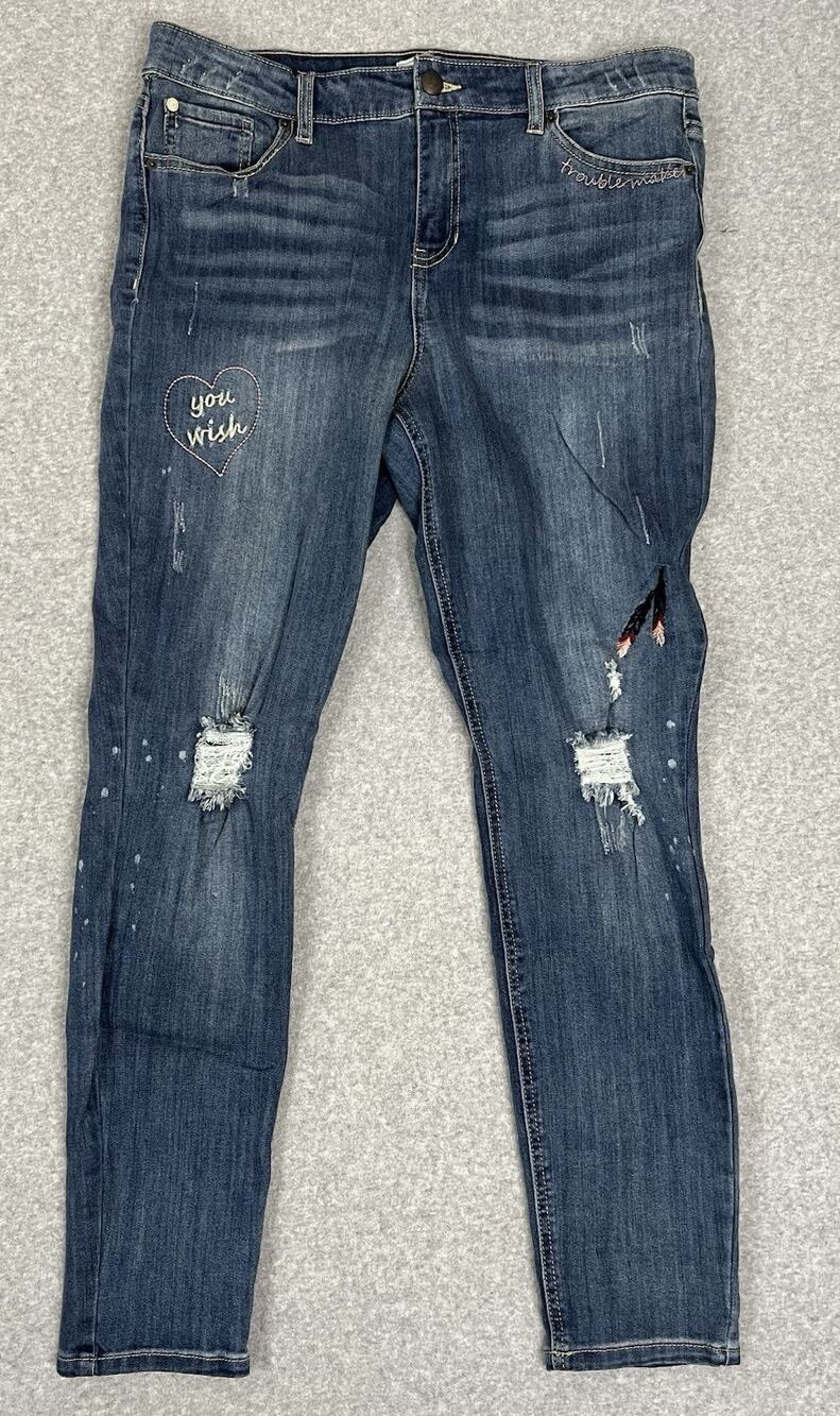 Adam Levine Skinny Jeans 17 Distressed Embroidered Lips Heart You Wish